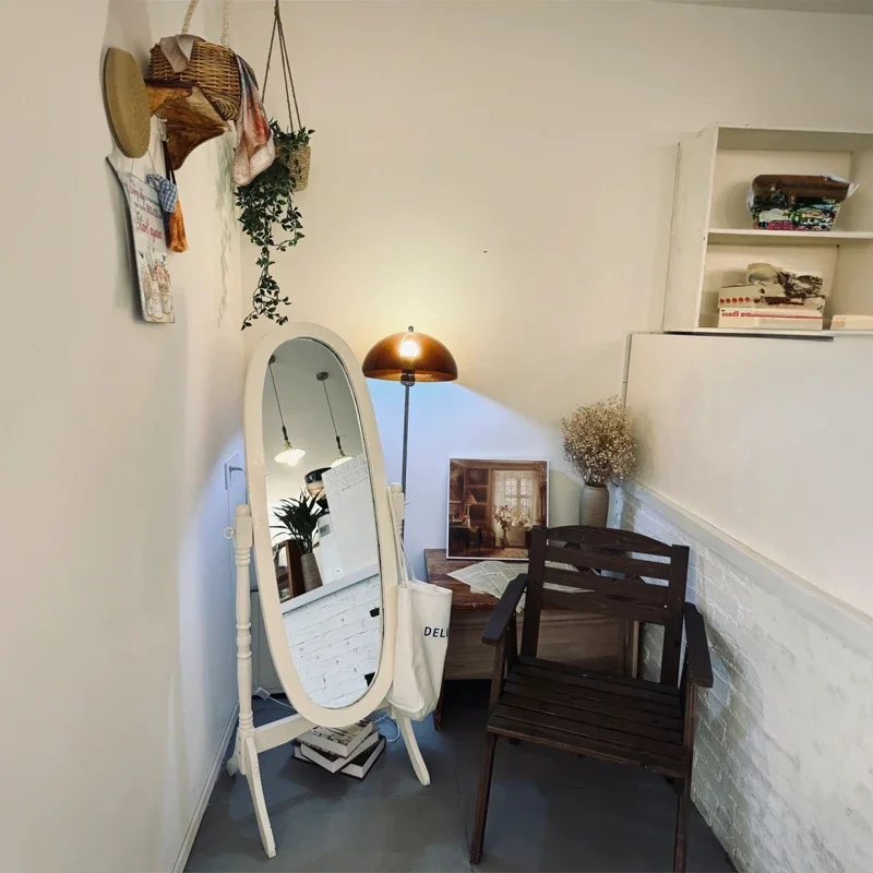 

Bedroom Girls Mirror Aesthetic Circle Floor Modern Mirror Nordic Decoration Wooden Garden Vintage Cloud Espelhos Home Products