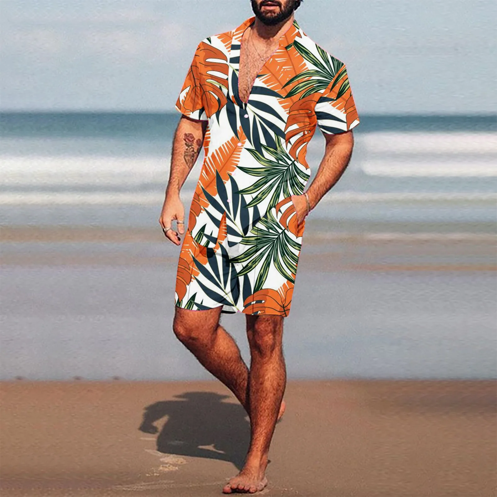 Summer Beach Style Men\'s Shirt Set Oversized Hawaii Casual Suit Coconut Tree 3D Print Holiday Short Sleeve Shirt Shorts 2pcs Set