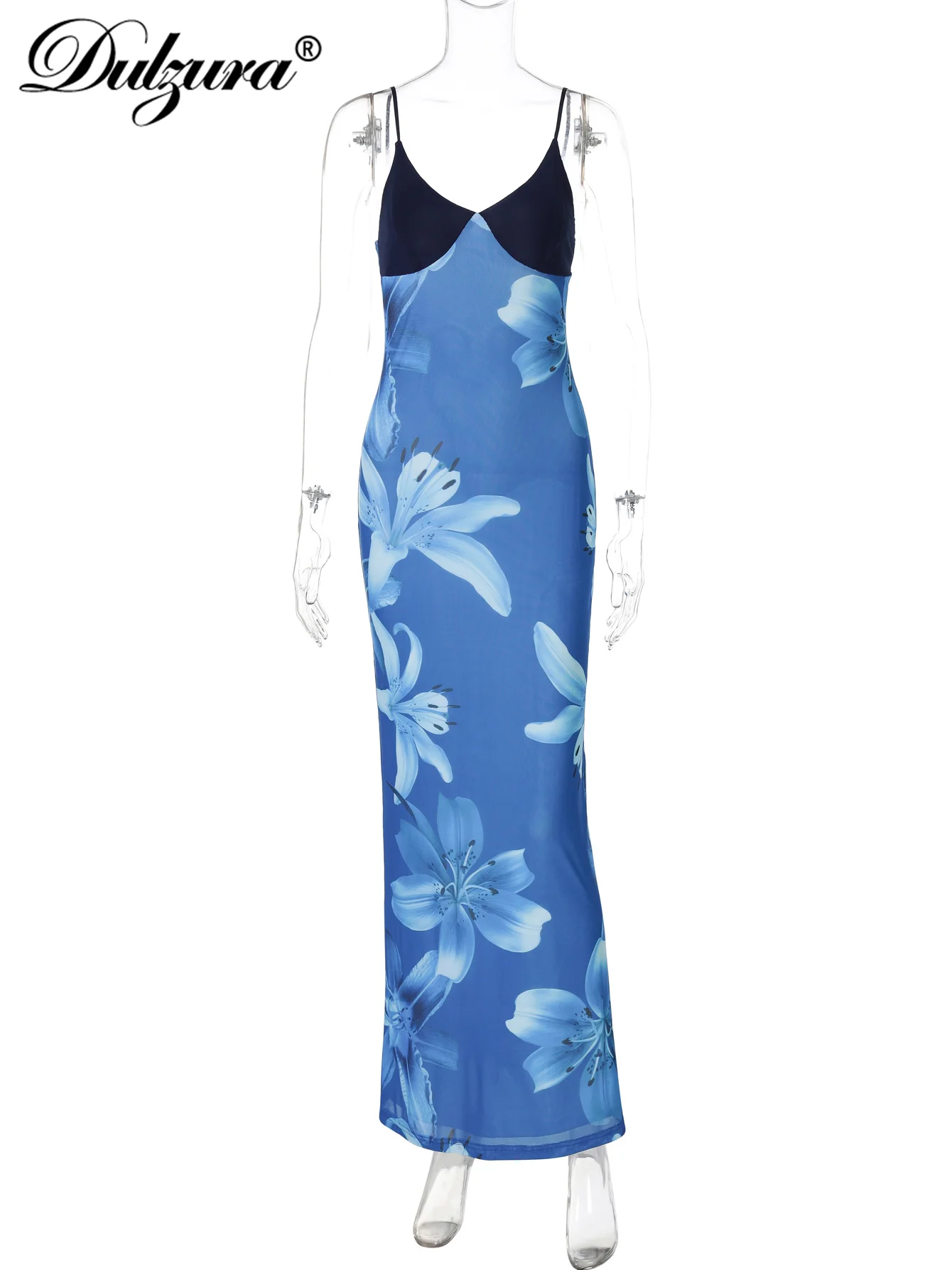 Dulzura sans manches dos nu moulante Patchwork imprimé maille Cami longue robe Sexy élégant décontracté robe Maxi fête Club tenue d'été