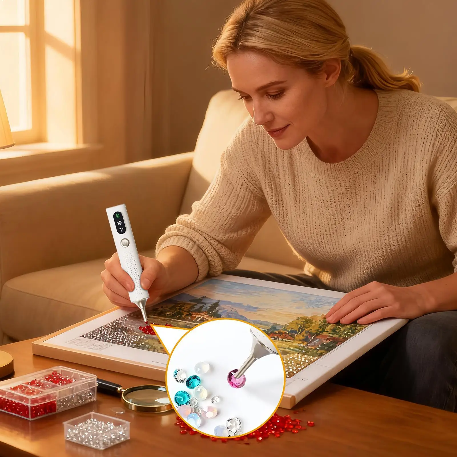 Wireless Diamond Art Pen 2 Adjustable Speed Modes Wax-Free Tool for Faster & Precise DIY Rhinestone Painting Rechargeable