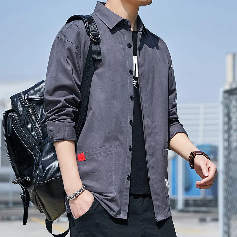 Men's Long Sleeve Work Shirt Durable Dirt Resistant Construction Jacket Youth Fashion PU Leather No Ironing Required Summer Wear