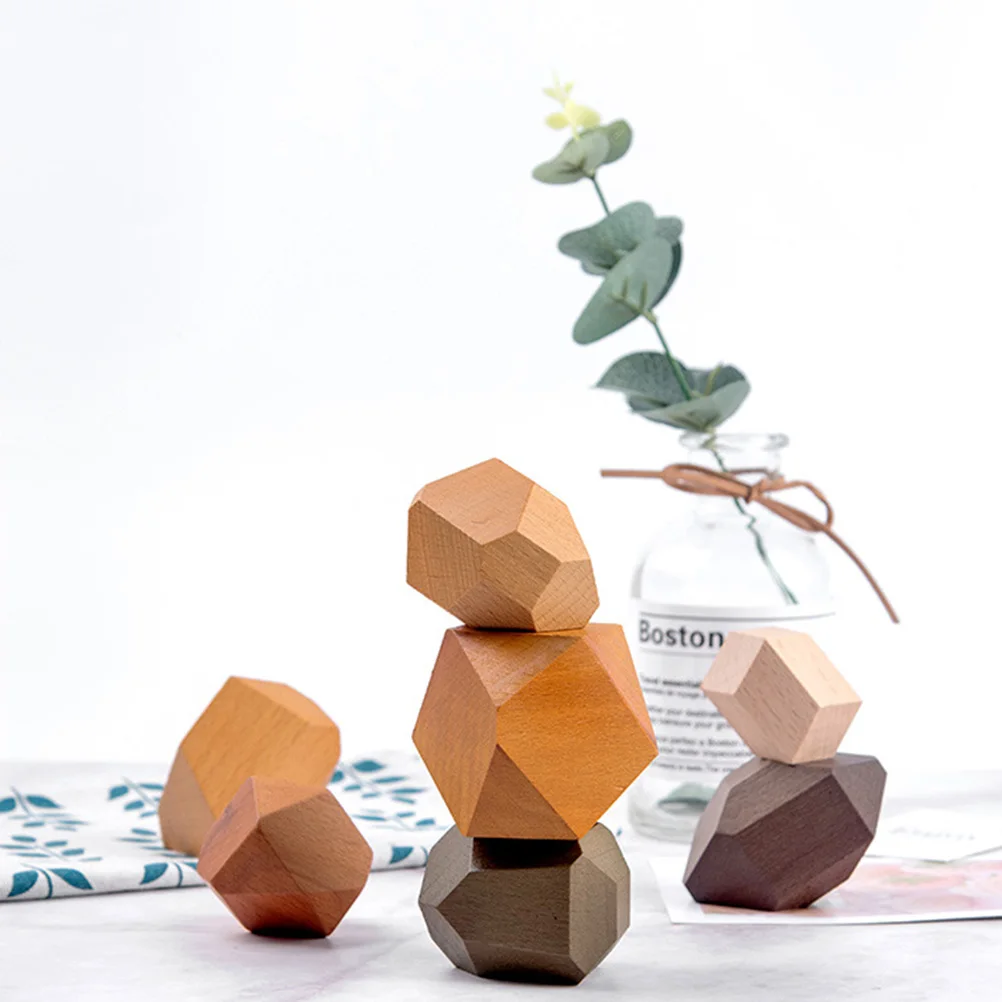 Wooden Stacking Blocks Toys Kids Educational Building Bricks Stone Colorful Smooth Shape Children Play Partners Games Skills