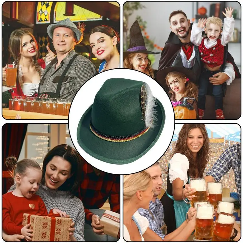 German Oktoberfest Fedora Unisex Panama Jazz Feather Felt Hat Munichs Beer Hats Halloween Costume Cosplay Caps Party Supplies