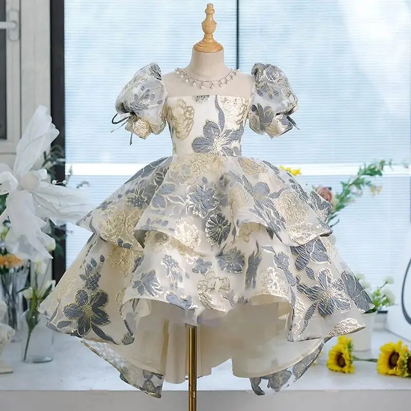 Girls' Princess Dress for High End Fashion Show Children's Wedding Short And Long Piano Performance Gown Elegant Party Attire
