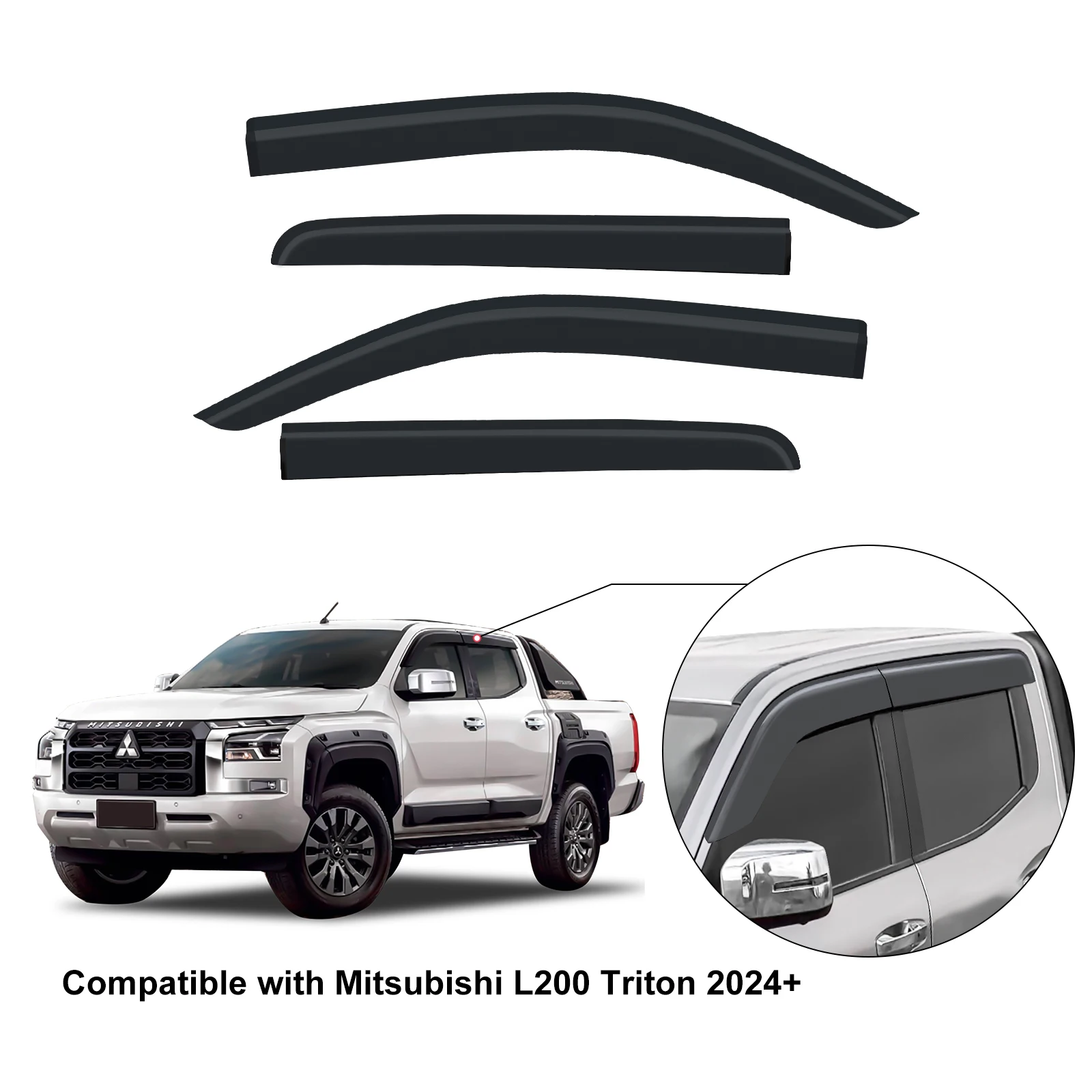 

Car Window Visor Vent Sun Shield Rain Guard Door Visor Trim For Mitsubishi l200 Triton 2024 Smoke Black Weathershields