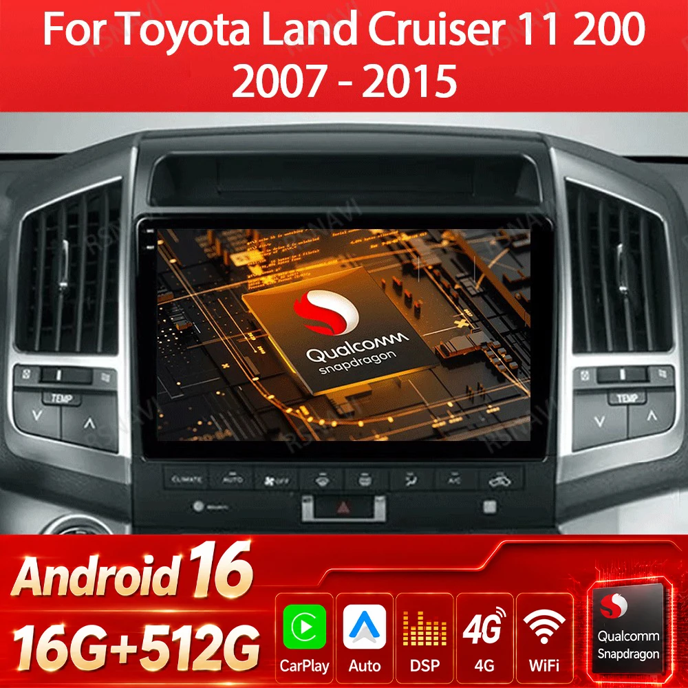 Android 16 Wireless Carplay Auto For Toyota Land Cruiser 11 LC 200 2008 - 2013 Car Radio Head Unit Multimedia Video Player QLED