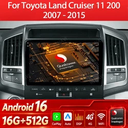 Android 16 Wireless Carplay Auto For Toyota Land Cruiser 11 LC 200 2008 - 2013 Car Radio Head Unit Multimedia Video Player QLED