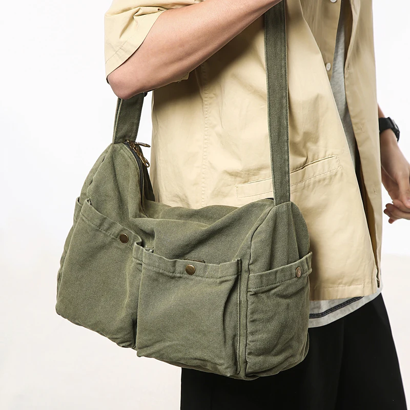 

Large Capacity Vintage Canvas Messenger Bag for Women & Men - Adjustable Strap, Zipper Closure, Casual Shoulder & Crossbody Bag