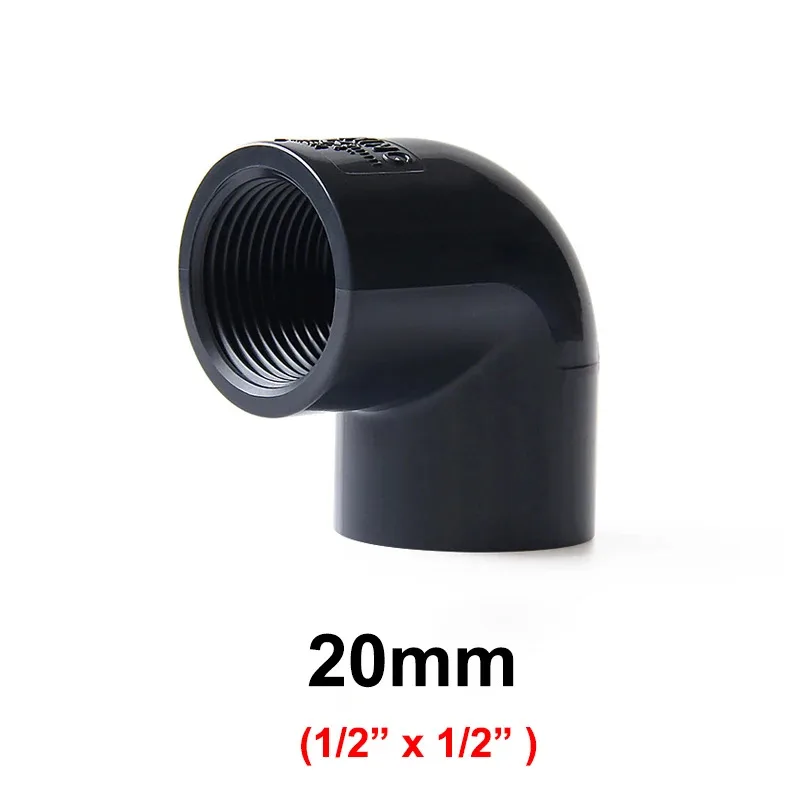 20/25/32/40/50/63mm BSP Double Female Thread 1/2" 3/4" 1" 1-1/4" 1-1/2" 2" 90 Degree Elbow Connector Dark Grey PVC Pipe Fitting
