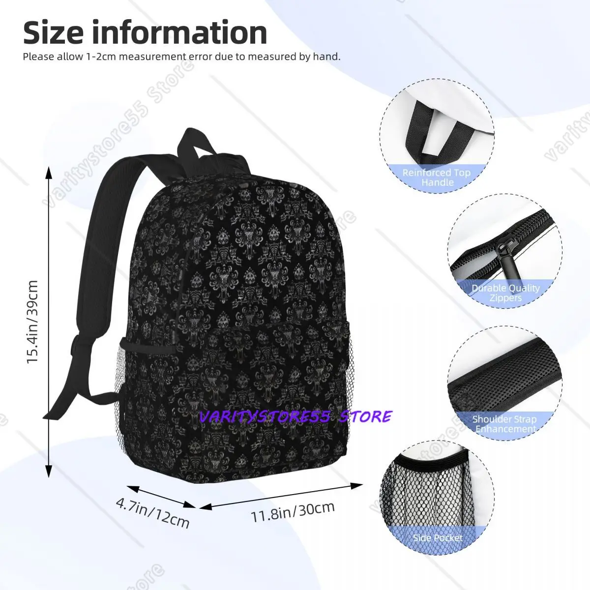 Haunted Mansion Black And Silver Backpack Hot Sale Daypack Boys Girls BookBag Shoulder Bags for Men Women Children School Bag