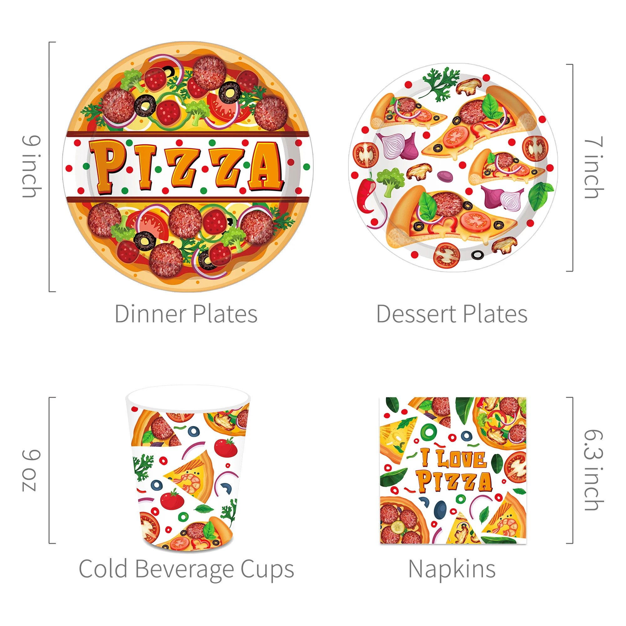 Cartoon Pizza Food Party Disposable Tableware Sets Birthday Barbecue Camping Plates Cups Napkins Baby Shower Party Picnic Decor