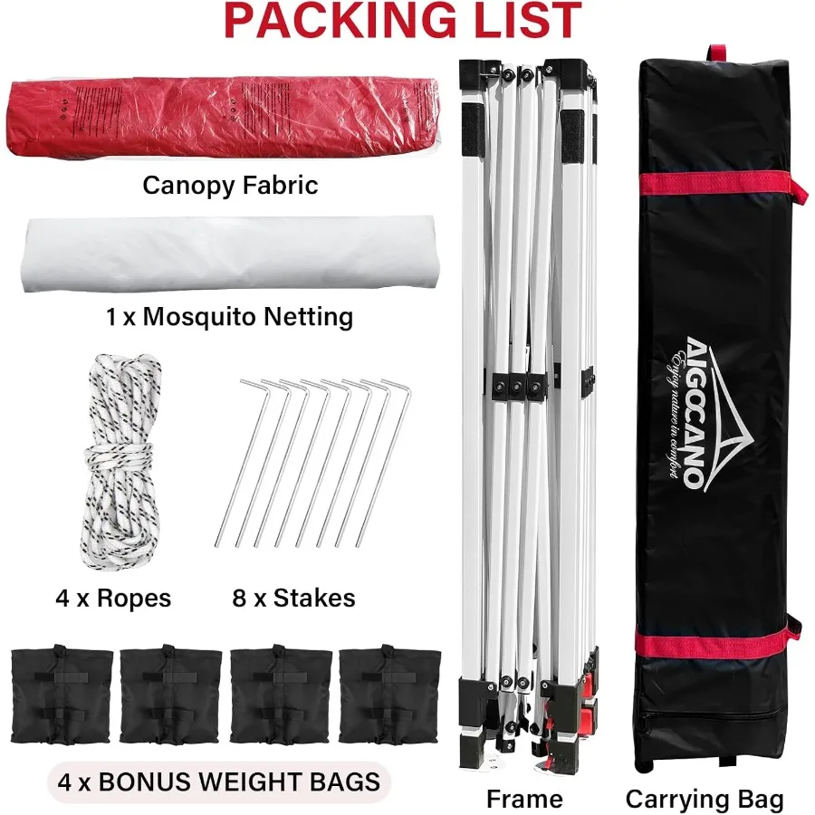 خيمة بمظلة 10 × 10 مع شاشة شبكية للحفلات الخارجية والتخييم، شرفة فناء قابلة للطي سهلة المنبثقة مع حقيبة دوارة و4 ق