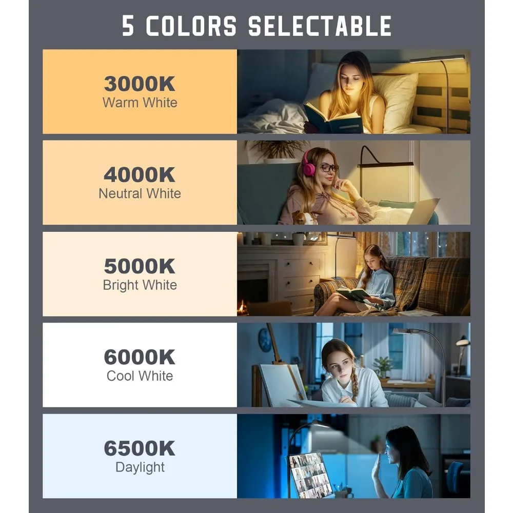 Lámpara de escritorio LED para el cuidado de los ojos con control táctil y cuello de cisne ajustable para oficina en casa, adaptador USB de 12W