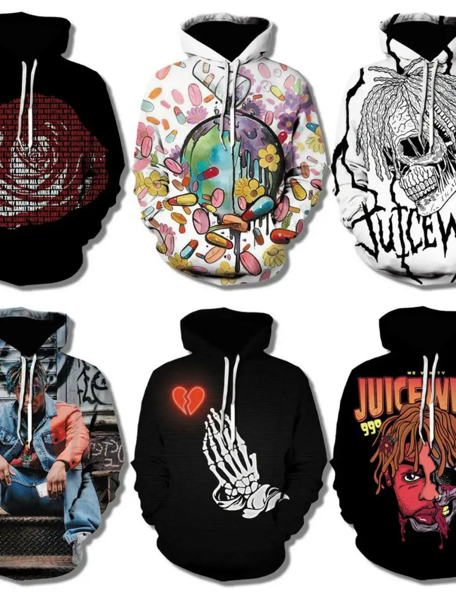 Juicewrld Sudadera con capucha estampada en 3D, sudadera de moda para hombre, fibra de poliéster, informal, cómoda, patrón de calavera Faion de primavera