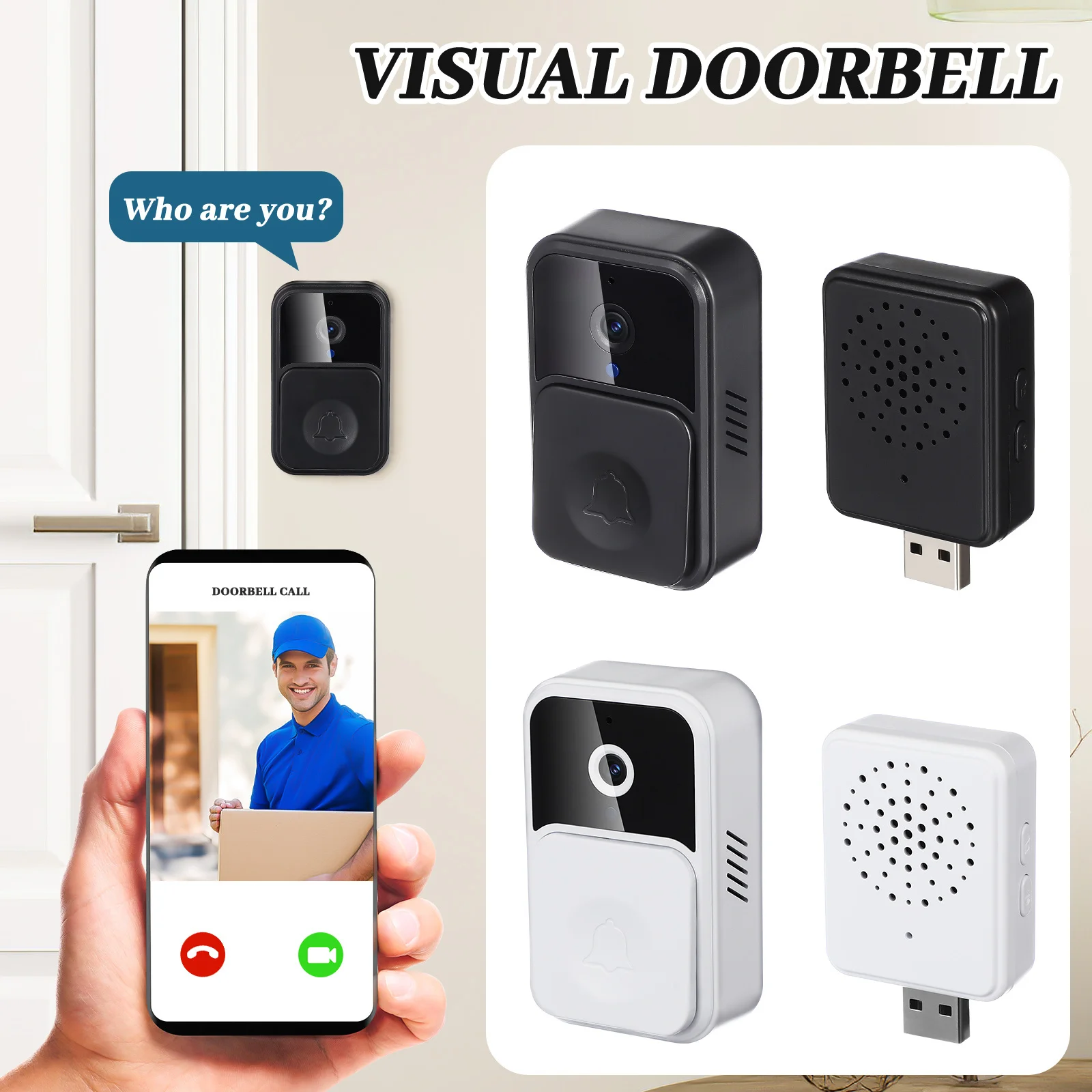 Wireless Video Doorbell WiFi Smart Camera Two-Way Real-Time Conversation Night Visibility Visitor Records Simple Installation