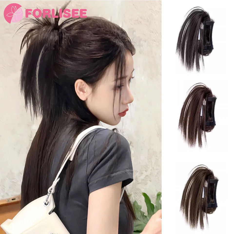 FORLISEE Synthetic Horsetail Wig Female Fluffy Lazy Wind Fountain Half Tied Horsetail Spicy Girl Shuttlecock Head Grab Clip