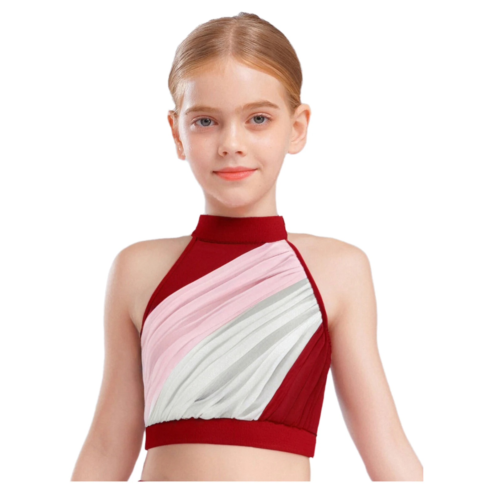 

Girls Ballet Dance Costume Ruched Keyhole Crop Top High-Low Elastic Waistband Skirt for Lyrical Jazz Dance Practice Performance