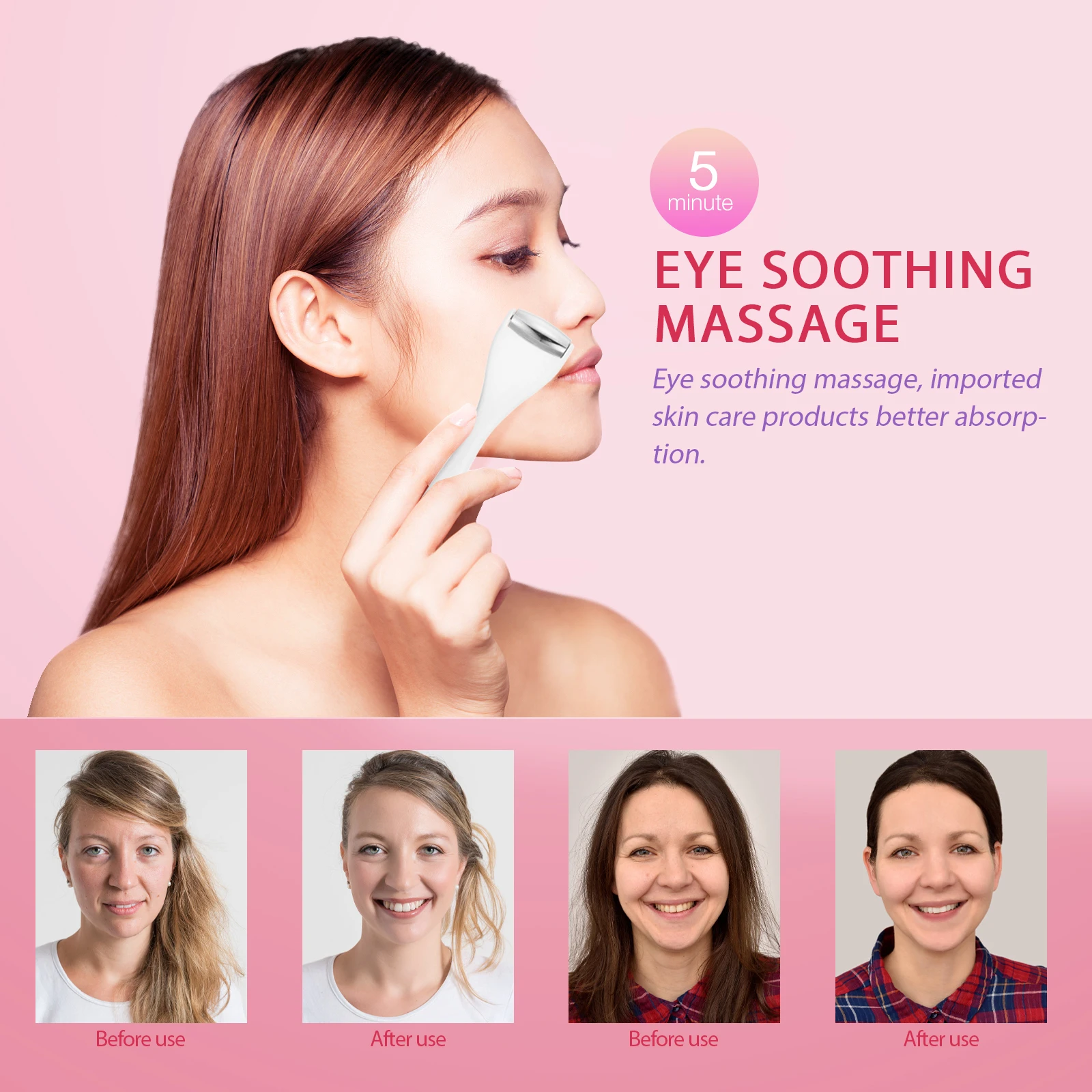 

2pcs Beauty Set Facial Massage Tool For Eye Care Dark Circles Wrinkle Reduction Face Skin Massager Portable Women