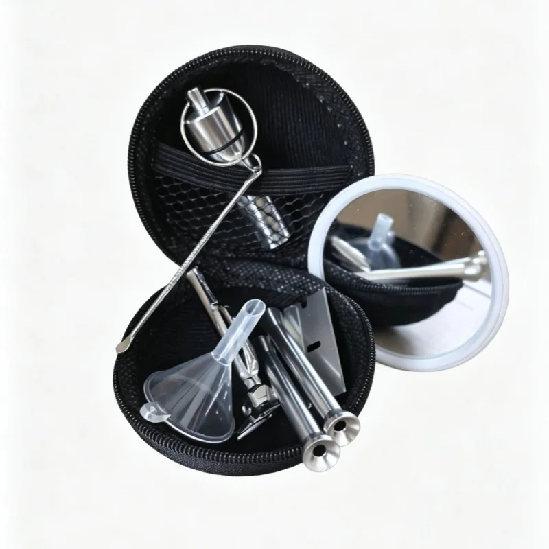 （9pcs）Portable kit para fumar set -Storage Tank，pipa，Spoon with Key Chain，Zipper Bag，Funnel - view 3