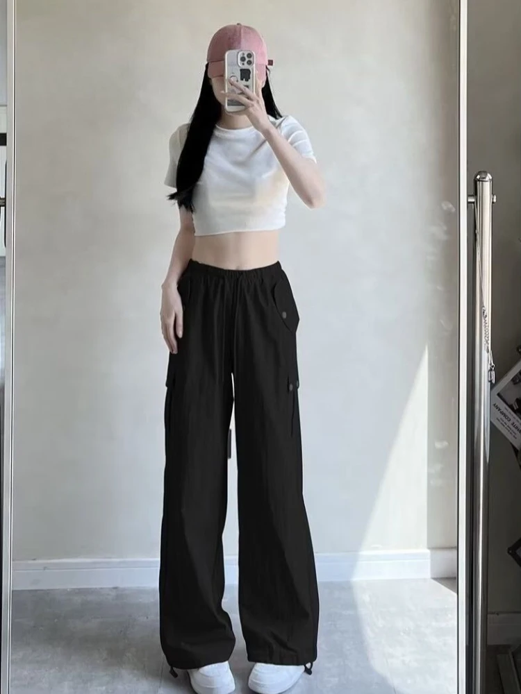 

Petite Women's 2026 Summer Cargo Pants Dopamine Wide Leg Straight Casual Sporty Slim Fit Trendy Hot Girl Outdoor Wear