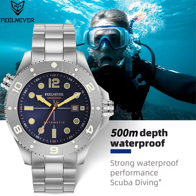 FeelNever Fashion Casual Sport Man Watch Japan Mechanical Movement Stainless 500M Waterproof Clock Sapphire Glass Men\'s Watches