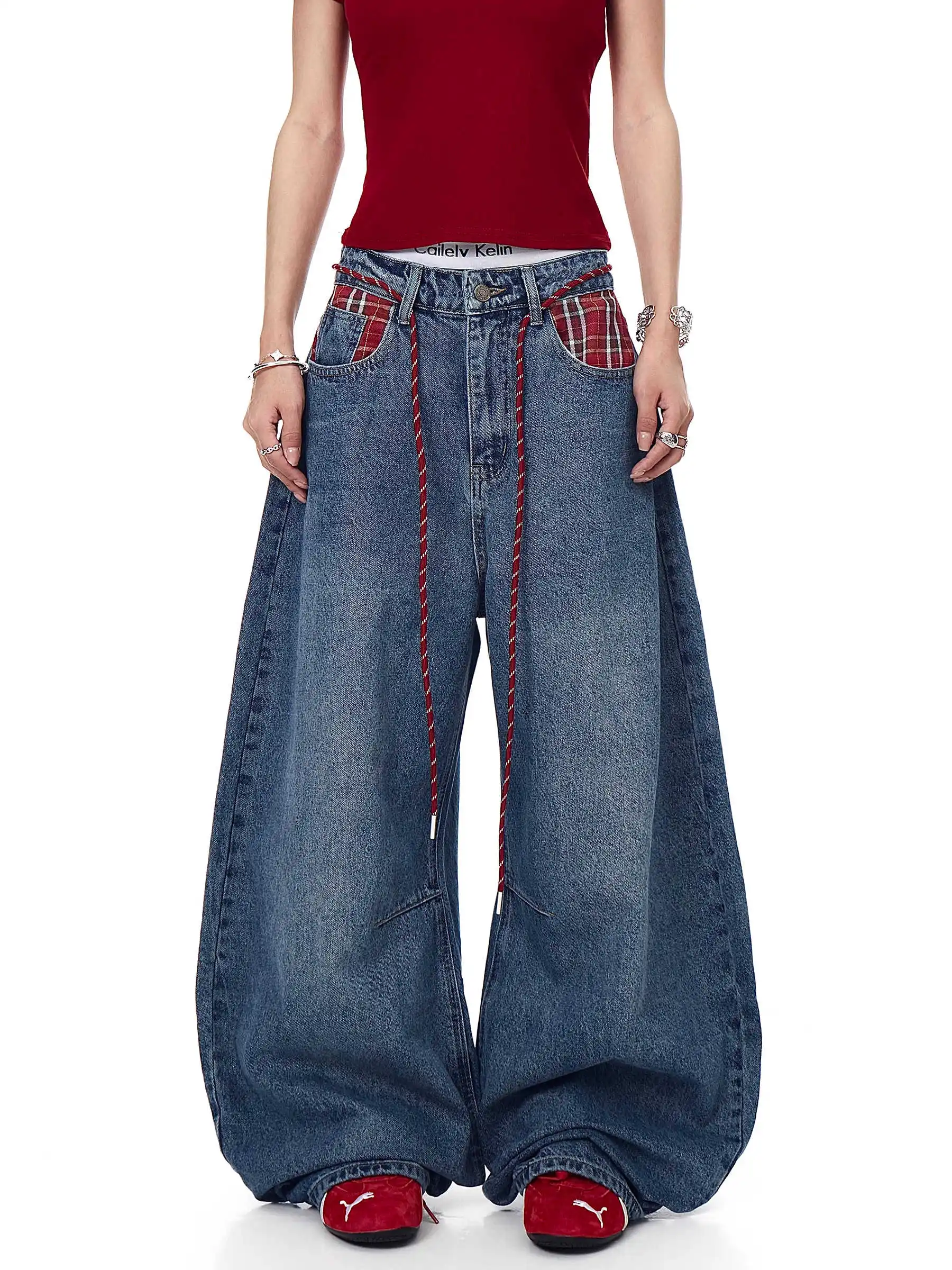 

Женские синие джинсы Y2k Oversize с градиентом в стиле Харадзюку, винтажные джинсовые брюки-бойфренды, мешковатые джинсы в японском стиле 2000-х годов в стиле хип-хоп