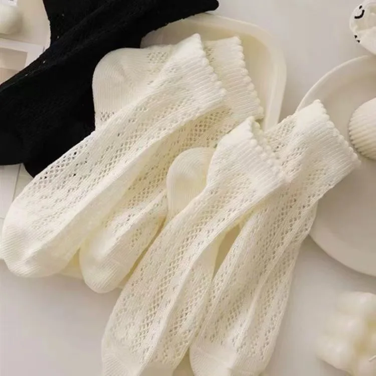 

Korean Style Solid Color Cotton Socks Summer Thin Breathable Anti Odor Low Cut Lace Socks for Women