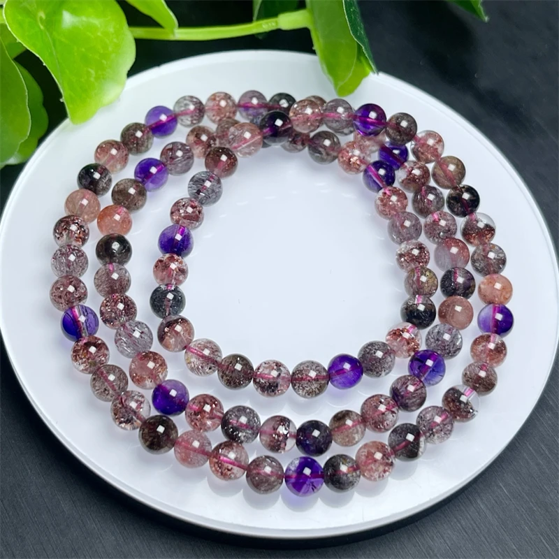 

Natural Super Seven Quartz Triple Circle Bracelet Women Men Love Gift Crystal Gemstone Strands Jewelry Gift 1PCS 5/6MM