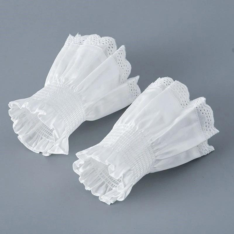 Elaborate Detachable Sleeves Cuffs White Women Lace Wedding Flounces Layer