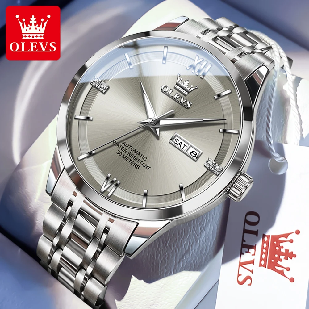 

OLEVS 7061 Оригинальные автоматические механические наручные часы для мужчин, модные, простые, с двойным календарем, роскошные деловые мужские часы