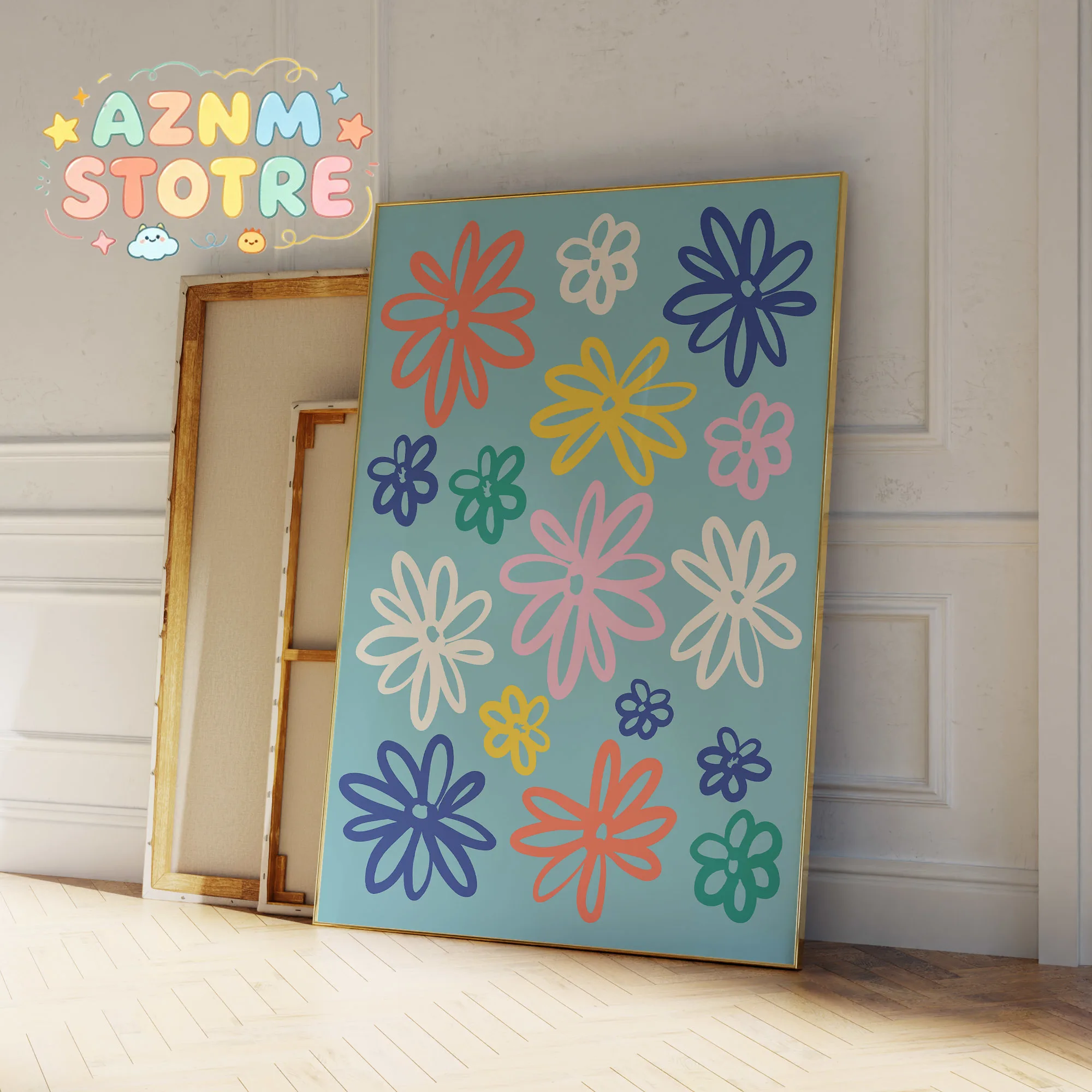 Modern Colorful Retro Daisy Flower Vibrant Floral Wall Art Prints Canvas Painting Poster Picture For Living Room Home Decor