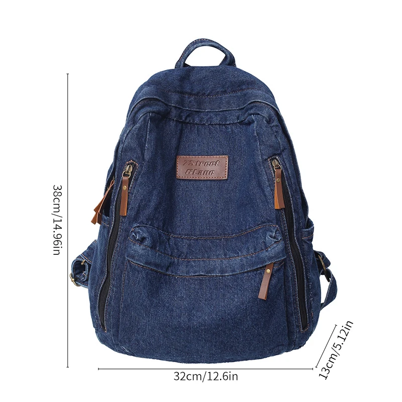 حقيبة ظهر مدرسية عصرية للطلاب من الدنيم حقيبة ظهر متعددة الجيوب بسعة كبيرة حقيبة ظهر للطالبات