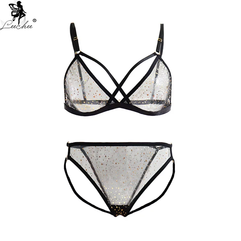 LEECHEE Transparent Sexy Lingerie Set Lace Sexy For Women Gauze Underwear Sexy Bra And Panty Set Erotic Ladies Underwear Set