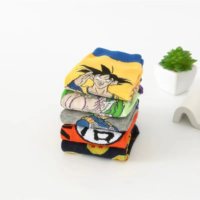 5 Pair Anime Dragon Ball Son Goku Vegeta Socks Men Hip Hop Print Skateboard Socks Personality Casual Cotton Short Cartoon Sock