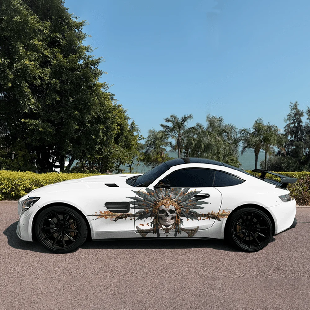 

Retro Skulls Feather Car Side Sticker Decoration, PVC Waterproof Scratch Resistant Decal, Car Protection, Auto Accessories Gift