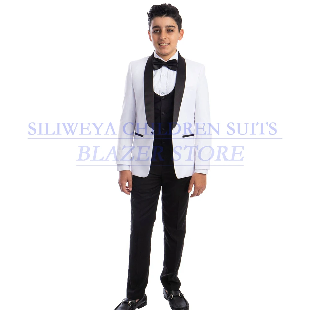 

Fashion Wedding Boy's Clothing Elegant One-Button Shawl Lapel 3 Piece Jacket Pants Vest High Quality Customzied Children Suits
