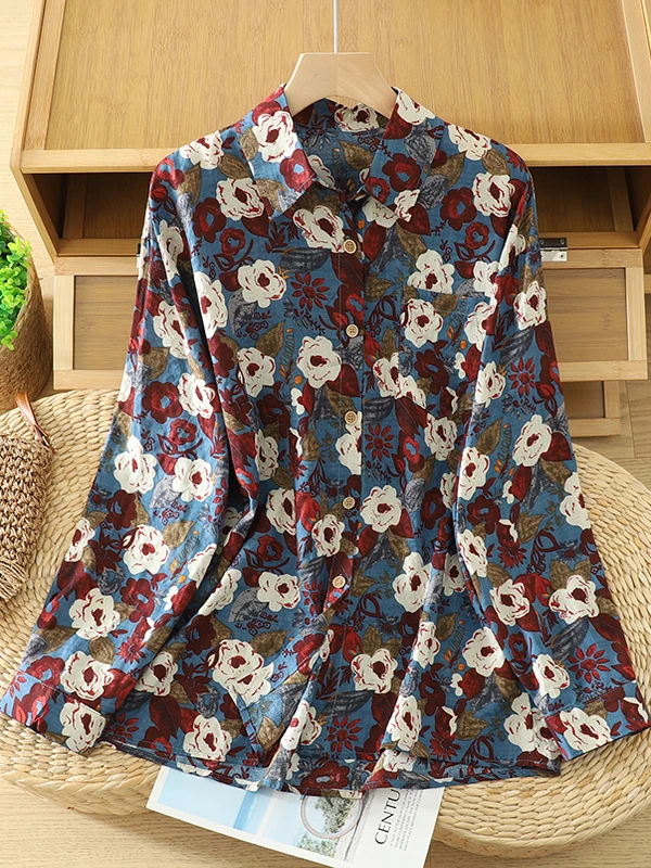 

Loose Fit Long Sve Floral Print irt Women's Casual Open Cardigan Sle French Loose pe Breathable Autumn Season Ladies...