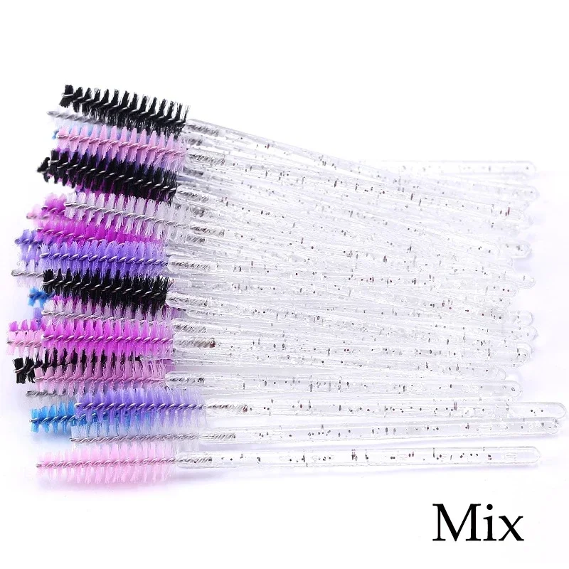 Pinceau de maquillage pour cils en cristal, baguettes de mascara, manche en diamant de poulet, pinceaux d'extension de cils, haute qualité, 50 pièces par sac