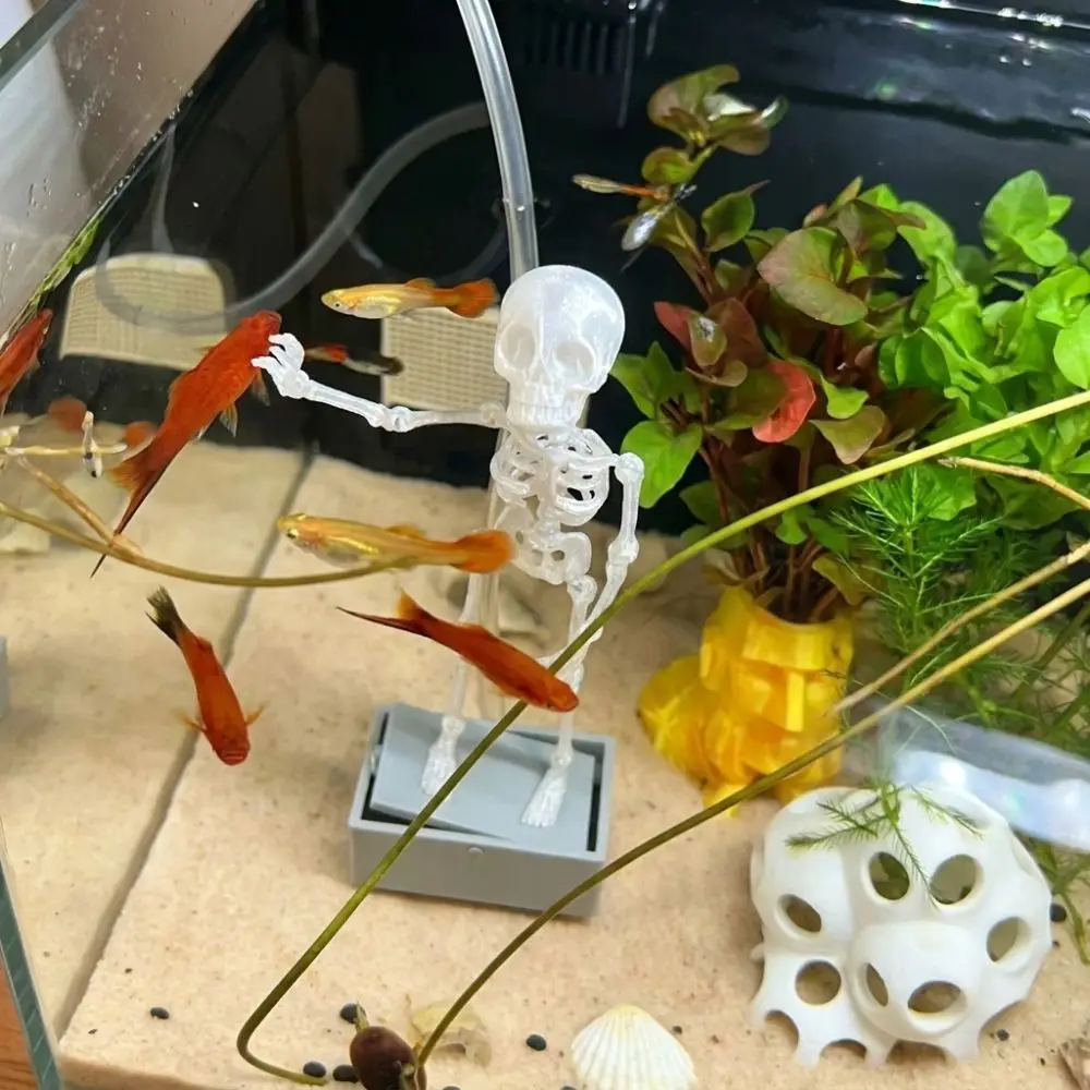 3D Printed Dancing Skeleton Aquarium Bubbler Air Driven Plastic Dynamic Skeleton Bubbler Gothic with Air Tube