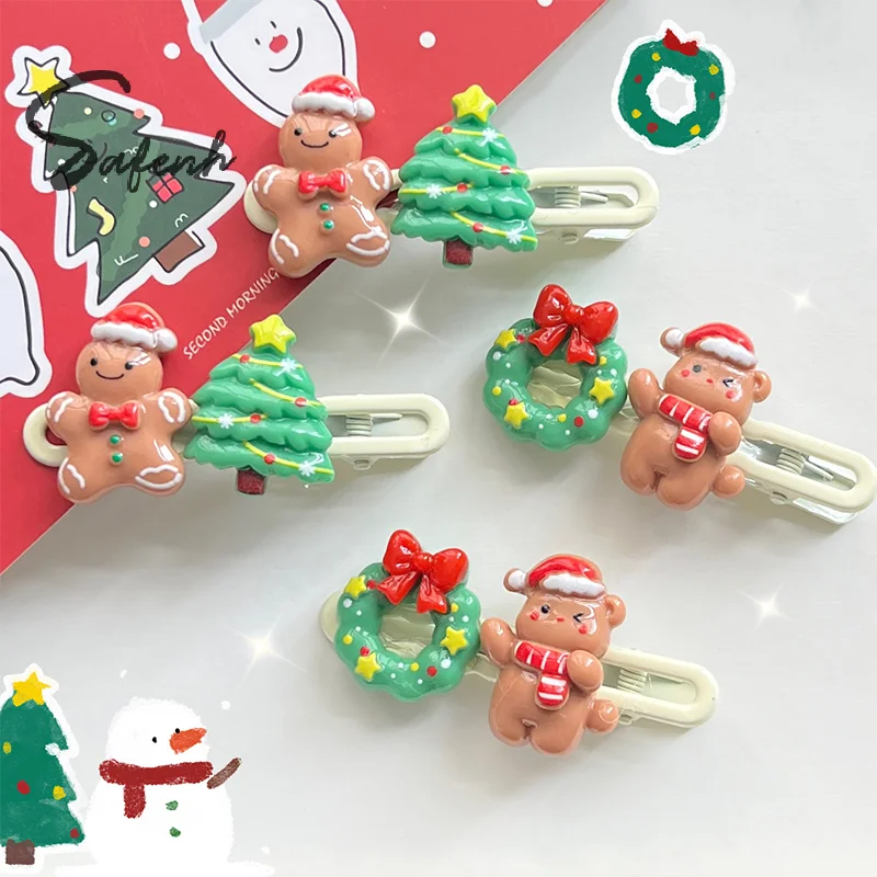 Christmas Hair Accessories Gingerbread Man Christmas Tree Hairpin Women Girls Cute Barrettes Bangs Clip Side Clip Christmas Gift