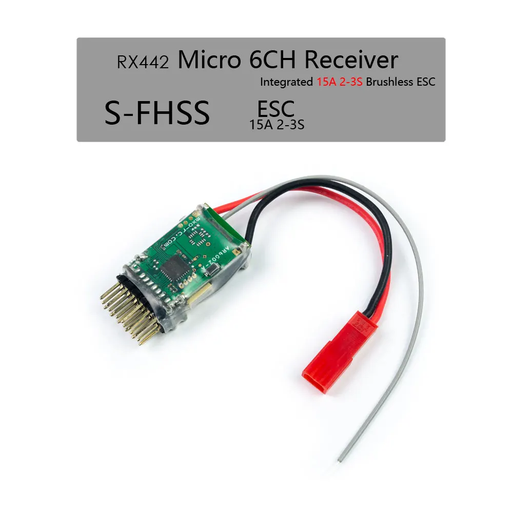 

6-канальный приемник AEORC Micro RX442, встроенный 15A/2-3S, матовый ESC, поддержка S-FHSS DSMX/2 FRSKY-D16 (FCC&EU) V1, ACCST-D16(FCC&EU) V2