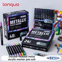 Languo 12/24/48 colores 12 Uds rotulador de doble punta de Color metálico para pintura de modelo a escala Gundam herramientas de bricolaje pintura en roca piedra