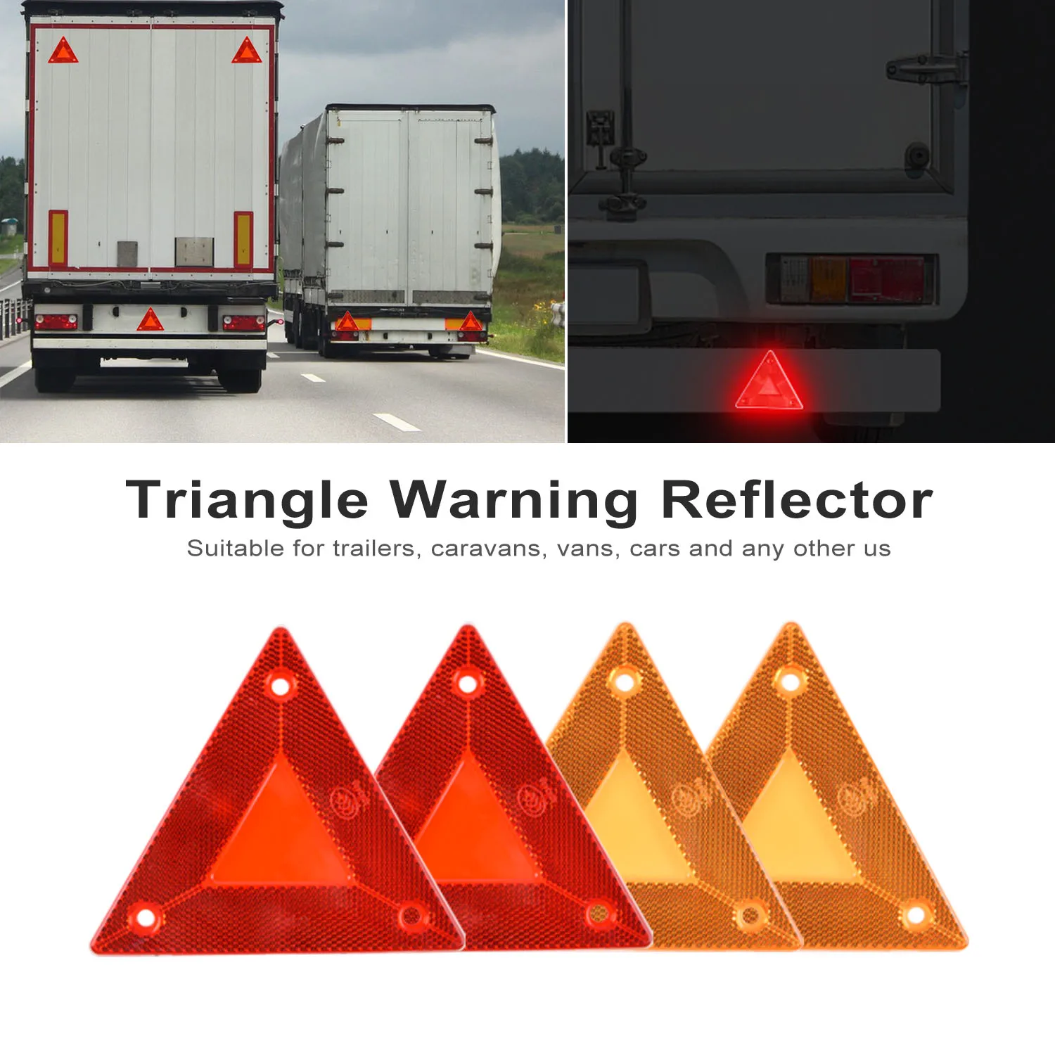 2PCS Triangle Warning Reflector Truck Stop Warning Sign Plate Rear Light Safety Reflective Sign Board Red Warning Reflector