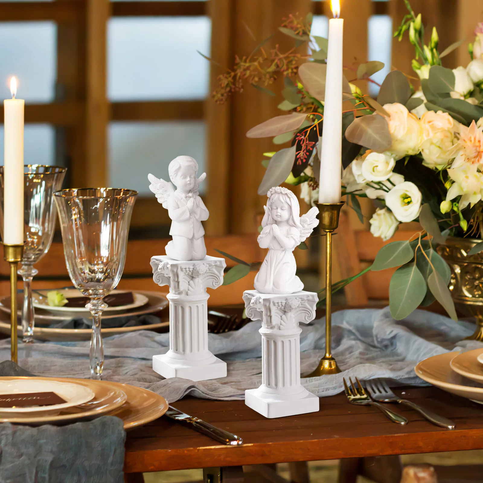 

5Pcs Roman Pillar Statues Resin Pedestal Stand Greek Style Decorative Column for Home Garden Office Wedding Table Decor