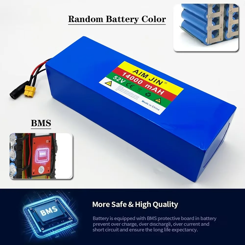 52V 14S4P battery pack 14000mah 18650 Lithium Battery with BMS for Balance Car, Bike, Scooter, Tricycle