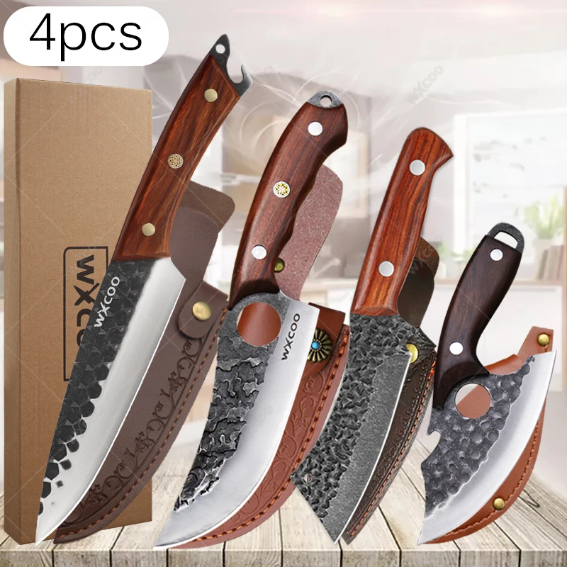 

1-4 PCS Kitchen Knife Set of Utility Cleaver Chef Stainless Steel Knives Sets Forged Boning Knife Meat Cleaver Cooking Tools