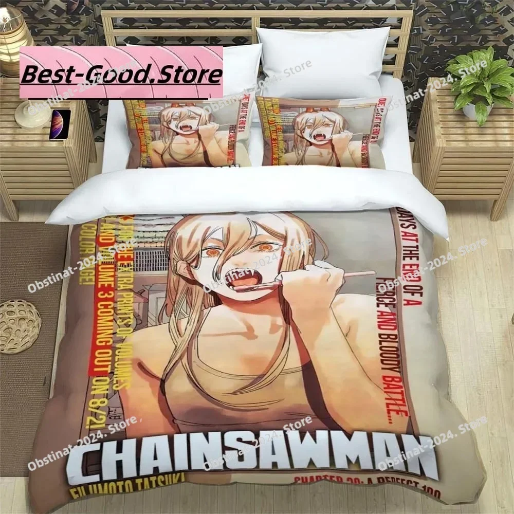 

3D Anime Chainsaw Man Bedding Set Printed single Comforter Quilt Bed Cover Pillow Case 3 Pieces Sets Kids Adult Size Linen Sheet