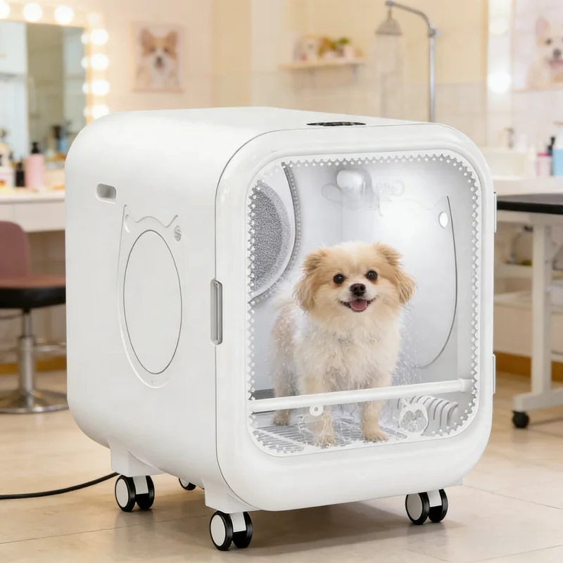 

！@USMILEPET 180L Large Capacity Pet Drying Cabinet, Dual Air Duct Pet Hair Dryer Box with 360° Circulating Wind with Wheels