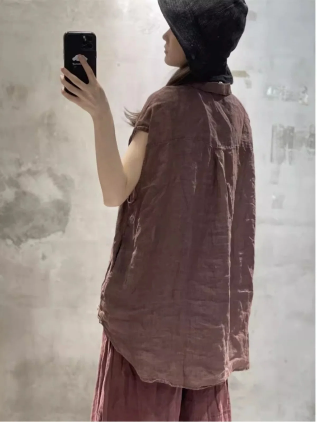 Linnen ort Sve irt Dames Zomer Lichtgewicht Bovenkleding Los Casual Veelzijdig Midi Lengte Elely Collared Cotton Line...