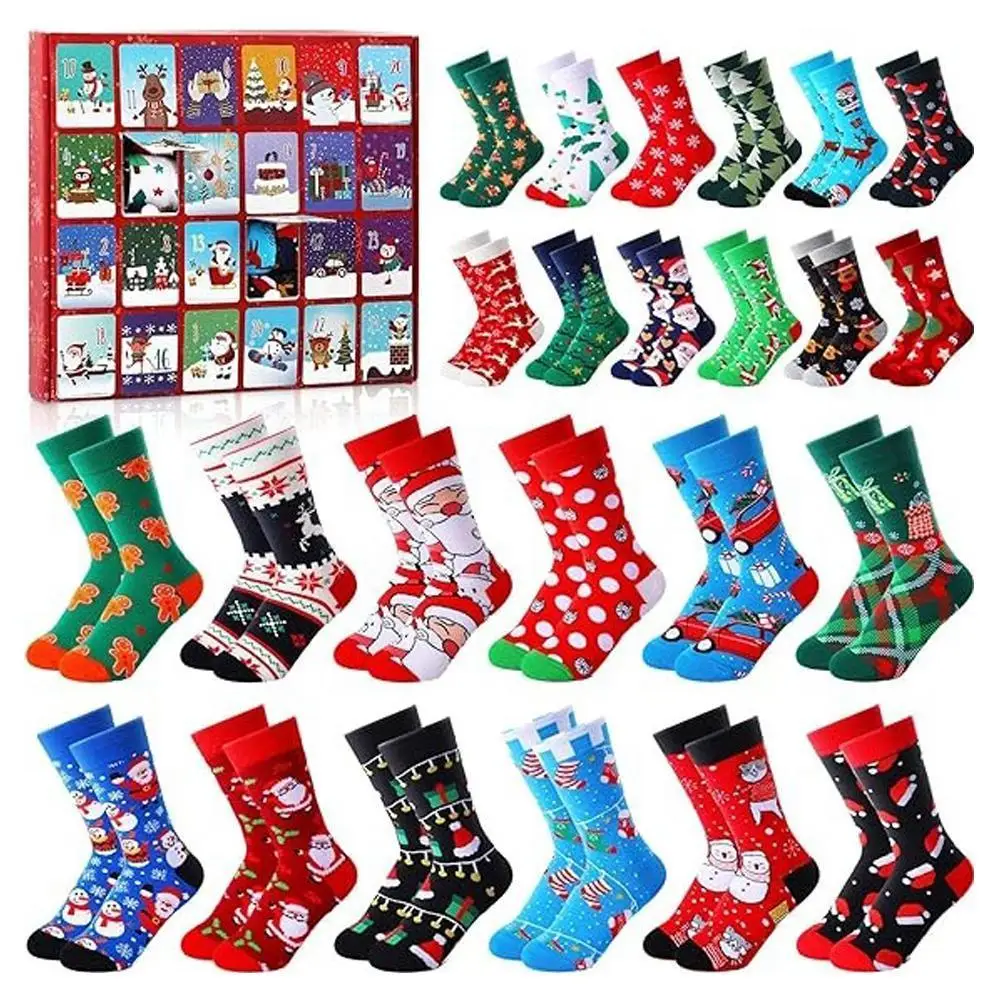 Christmas Sock Advent Calendar 2024 Christmas Advent Calendar With 24 Pairs Xmas Socks Xmas Countdown Calendar For Women Men